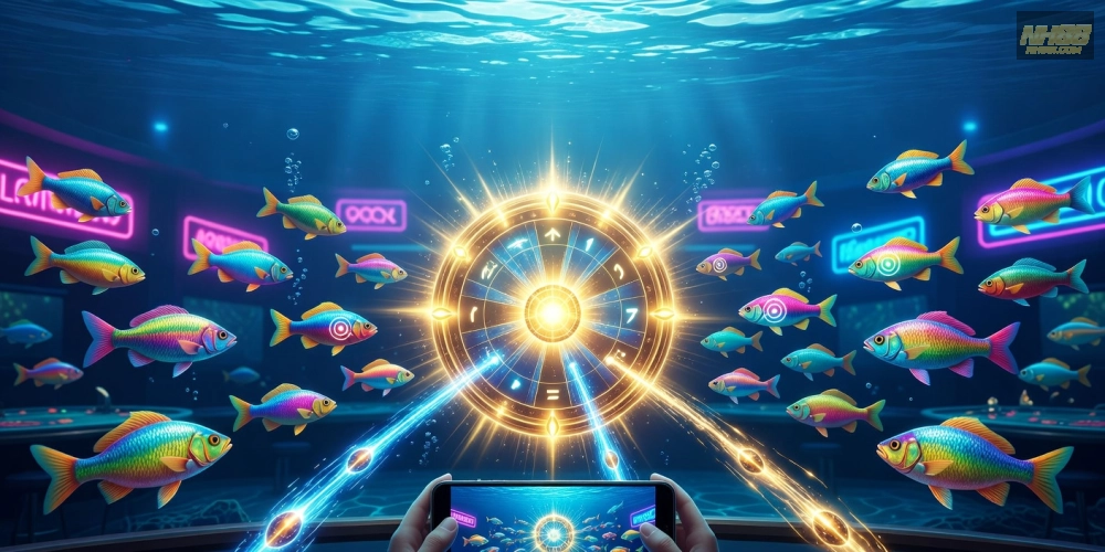 Minh họa giao diện trò chơi bắn cá nổ hũ nh88 với hiệu ứng jackpot hấp dẫn
