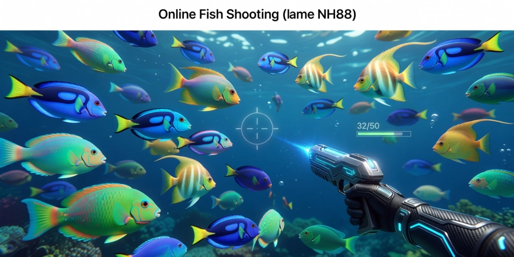 Minh họa giao diện game bắn cá vàng nh88 với đồ họa sống động và các loài cá đa dạng
