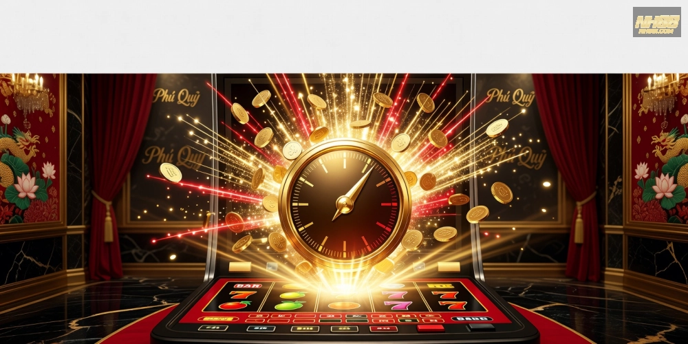 Caption về jackpot vàng rực rỡ trong quay nổ hũ nh88 với hiệu ứng ánh sáng hấp dẫn